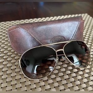 FOSSIL Gold Framed Aviator Sunglasses w/Case
